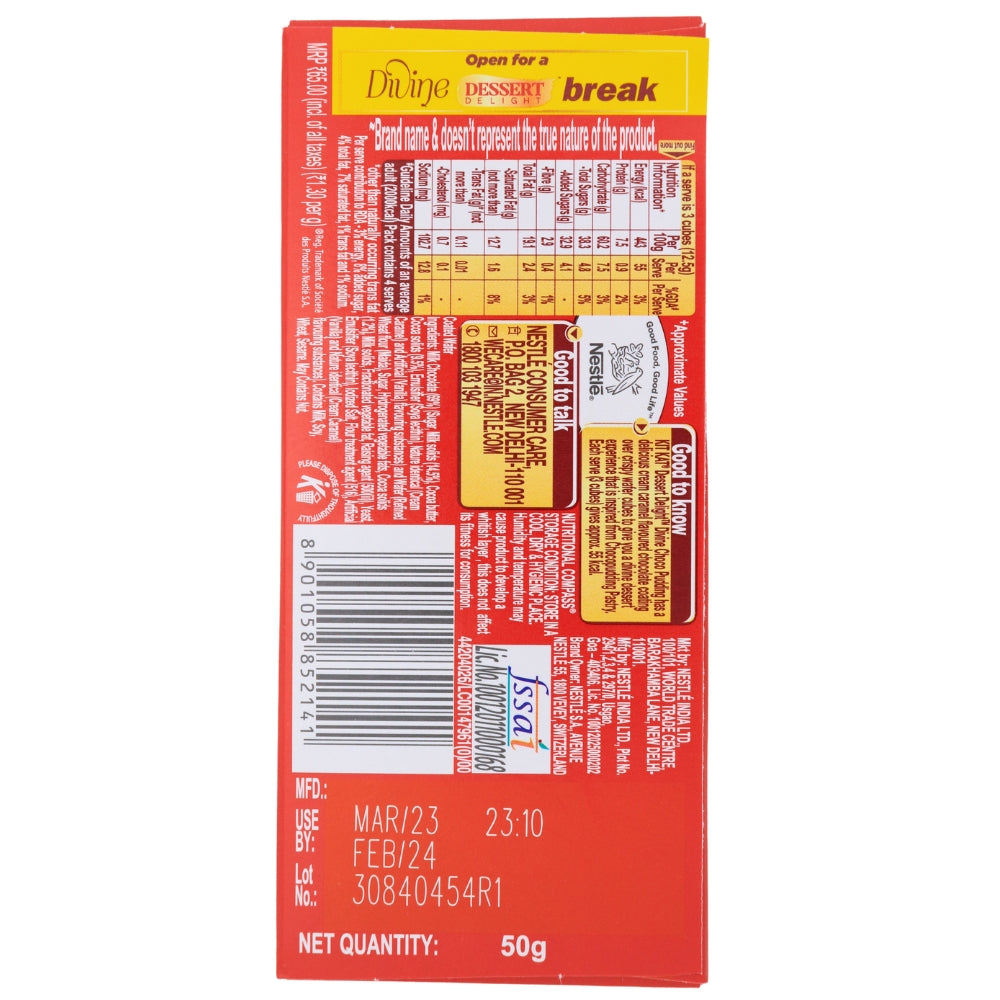 Kit Kat Dessert Delight Divine Choco Pudding (India) - 50g Nutrition Facts Ingredients