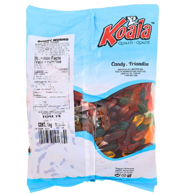 Koala Gummi Worms Candies-1 kg | Bulk Candy Canada Nutrient Facts - Ingredients 
