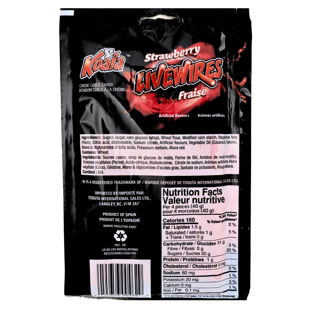 Koala Livewires Strawberry Cream Cables Candy-100 g Nutrition Facts Ingredients