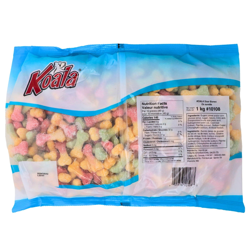 Koala Jumbo Sour Bones Gummy Candies-Bulk Candy Canada Nutrient Facts - Ingredients 
