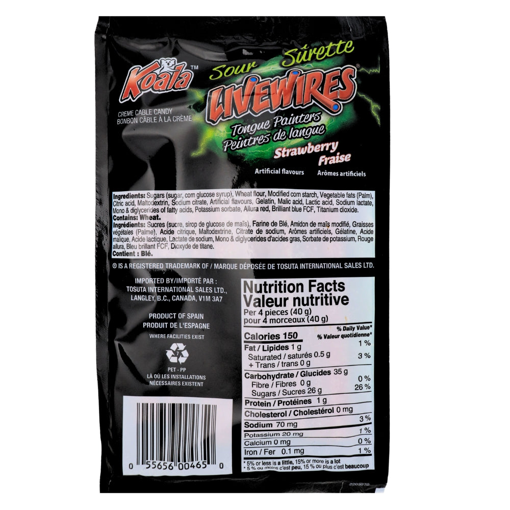 Koala Livewires Sour Tongue Painters Strawberry Candy - 100 g Nutrition Facts Ingredients