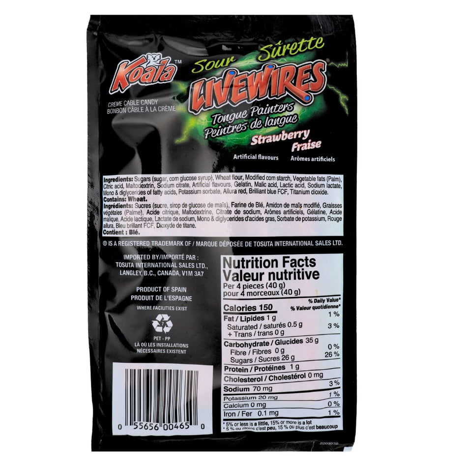 Koala Livewires Sour Tongue Painters Strawberry Candy - 100 g Nutrition Facts Ingredients