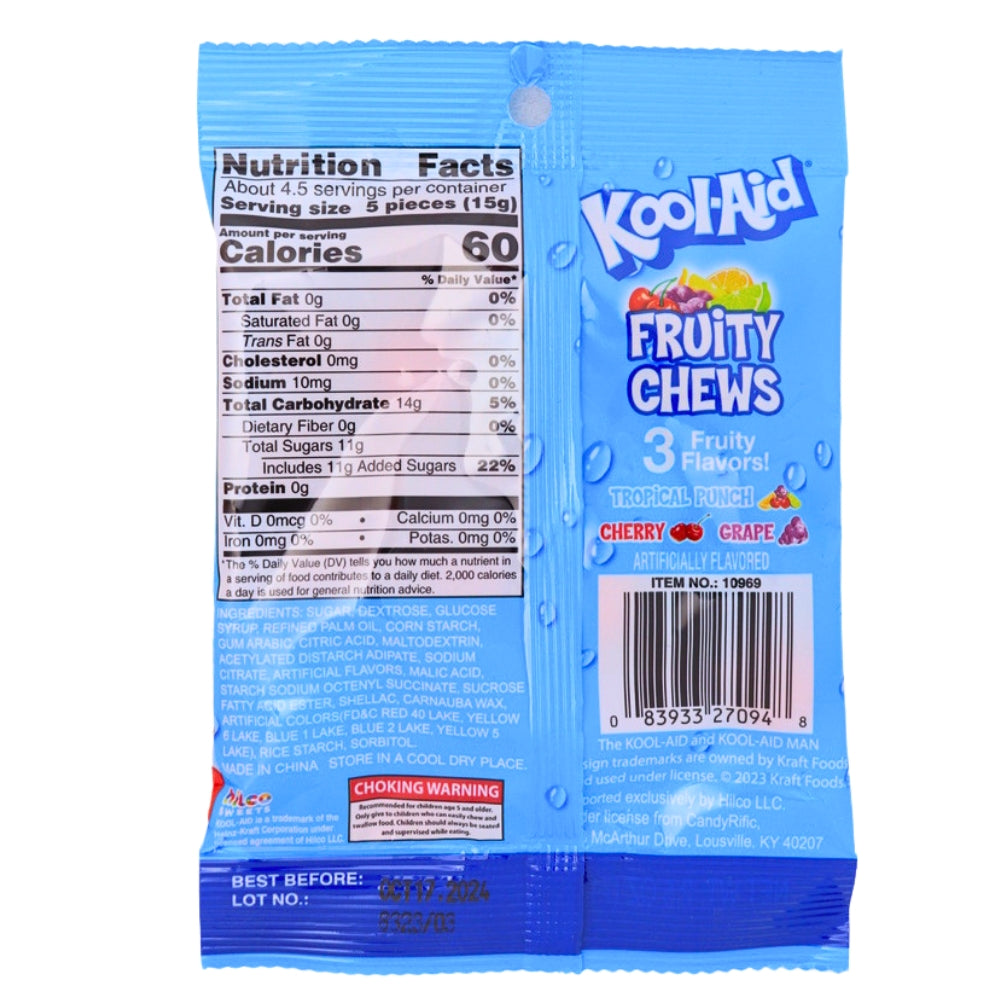 Kool-Aid Fruit Chews - 2.5oz Nutrition Facts Ingredients - chewy candy - Kool-aid
