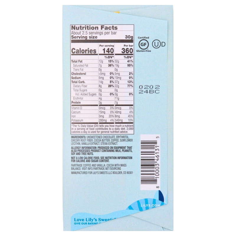 Lily's No Sugar Added Mocha Hot Cocoa Chocolate Bar - 2.8oz Nutrition Facts Ingredients