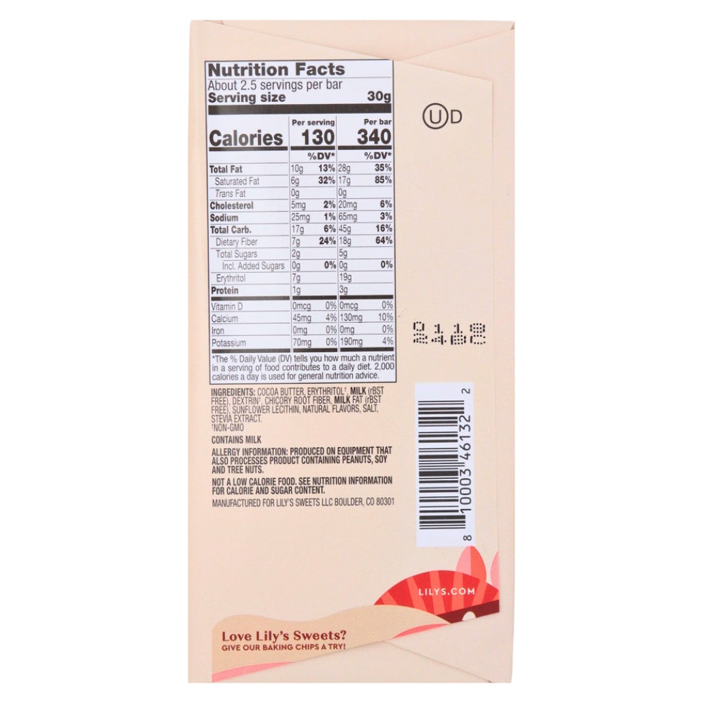Lily's No Sugar Added Peppermint White Chocolate Bar - 2.8oz Nutrition Facts Ingredients