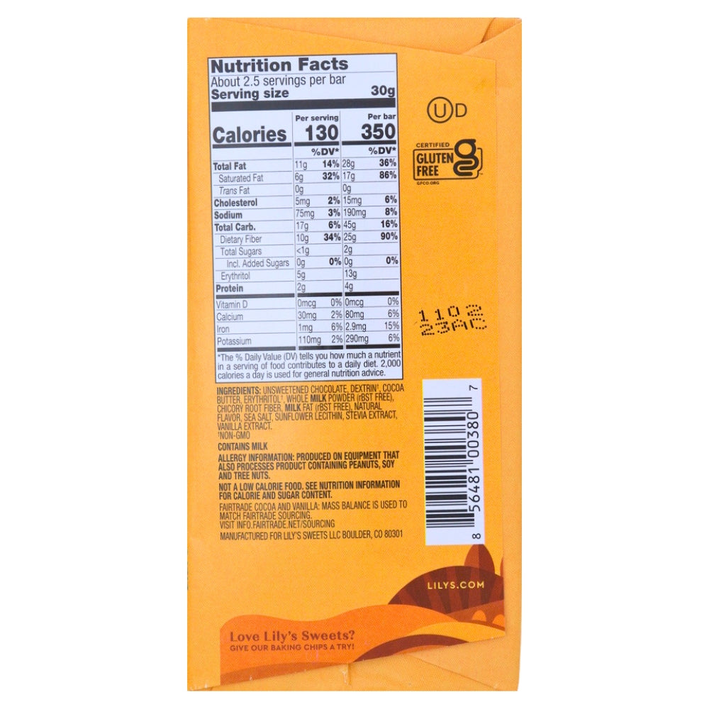 Lily's No Sugar Added Salted Caramel Milk Chocolate Bar - 2.8oz Nutrition Facts Ingredients