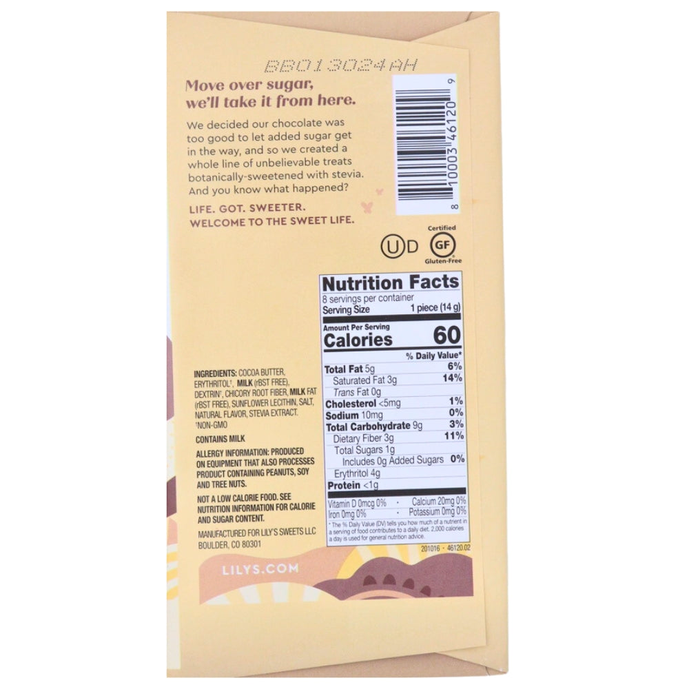 Lily's No Sugar Added White Chocolate Baking Bar - 4oz Nutrition Facts Ingredients