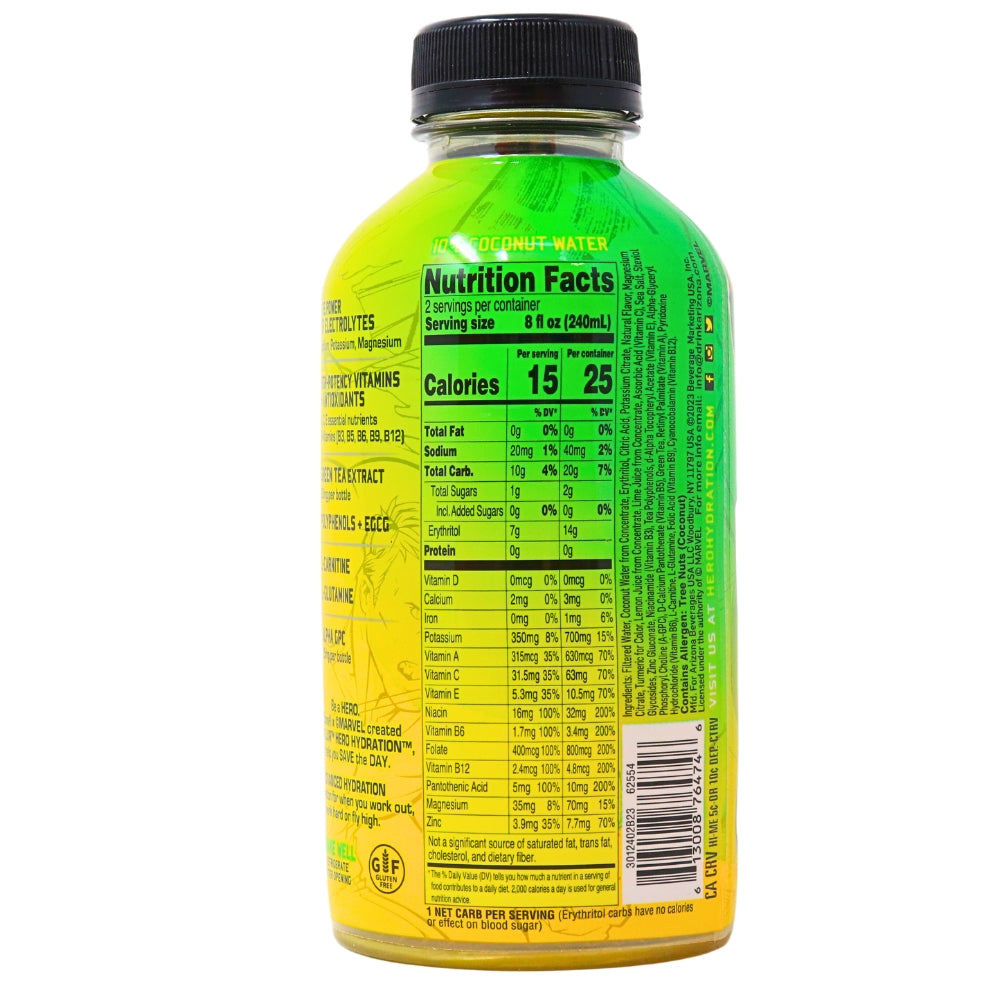 Arizona Marvel Super LXR Hero Hydration Citrus Lemon Lime - Arizona Drink - Nutrition Facts - Ingredients 