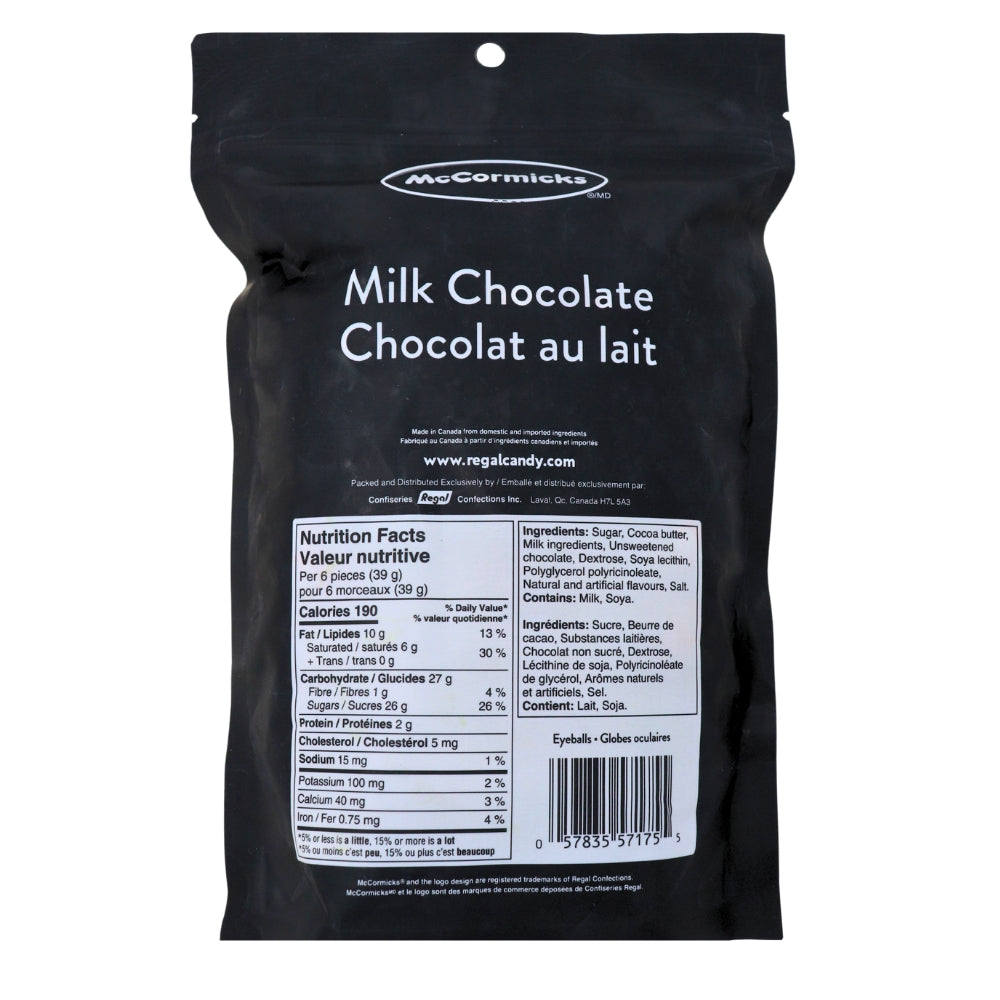 McCormicks Milk Chocolate Eyeballs - 500g Nutrition Facts Ingredients