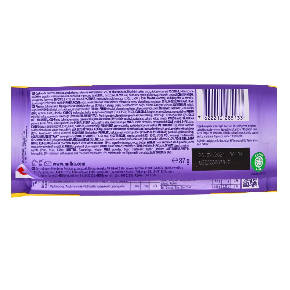 Milka Tuc Chocolate Bars Nutrition Facts Ingredients