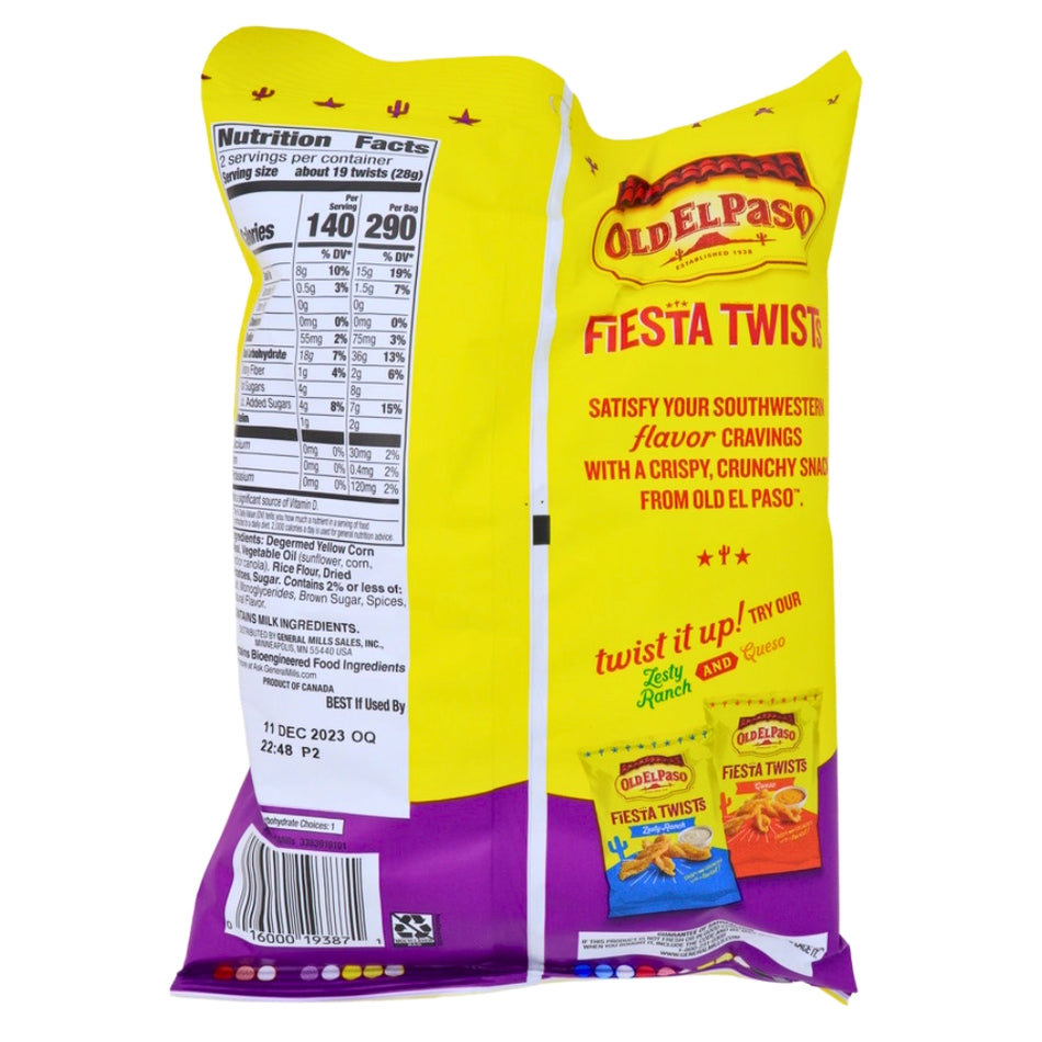 Old El Paso Fiesta Twists Cinnamon - 2oz Nutrition Facts Ingredients -  Churro - Snack - Old El Paso Chips - Old El Paso Churros