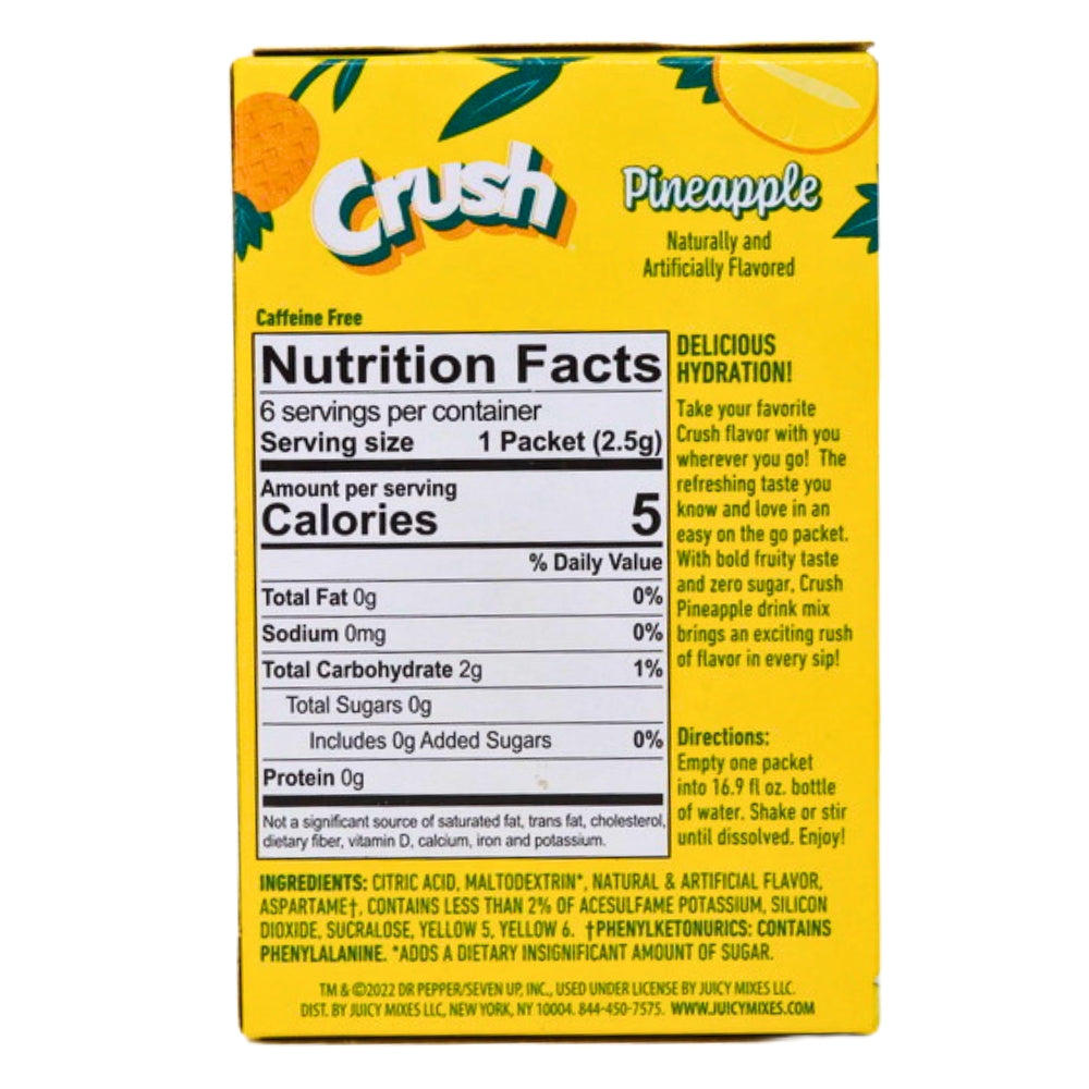 Crush Singles To Go Pineapple Drink Mix - 15g Nutrition Facts Ingredients