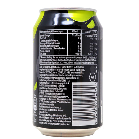 Pepsi Lime Zero Sugar - 330mL Nutrition Facts Ingredients