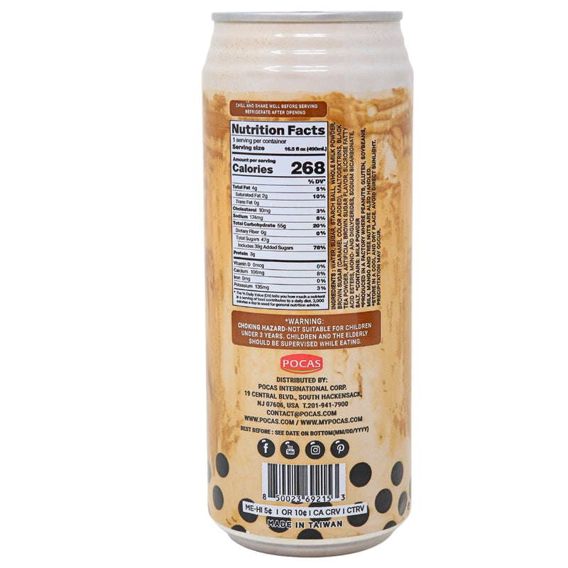 Pocas Bubble Tea with Tapioca Pearls Brown Sugar - 16.5oz Nutrition Facts Ingredients - Pocas Bubble Tea - Brown Sugar Bubble Tea - Bubble Tea