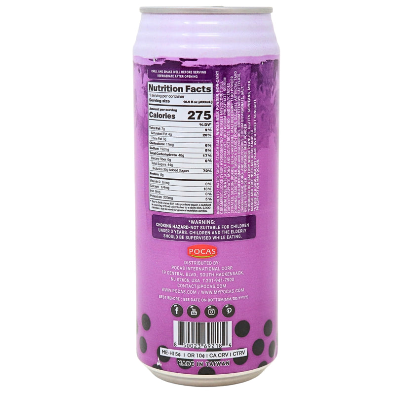Pocas Bubble Tea with Tapioca Pearls Taro - 16.5oz Nutrition Facts Ingredients - Bubble Tea - Pocas Bubble Tea - Pocas Bubble Tea Taro - Taro Bubble Tea