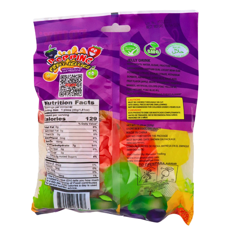 Fruix Popping Fruit Jellies - 272g Nutrition Facts Ingredients - Fruix Popping Fruit Jellies - Fruit jelly candy - Popping sensation - Sweet and tangy flavours - Juicy fruitiness - Snack time treat - Delicious candy - Fruit-flavoured jellies - Fun snack - Mouthwatering treat