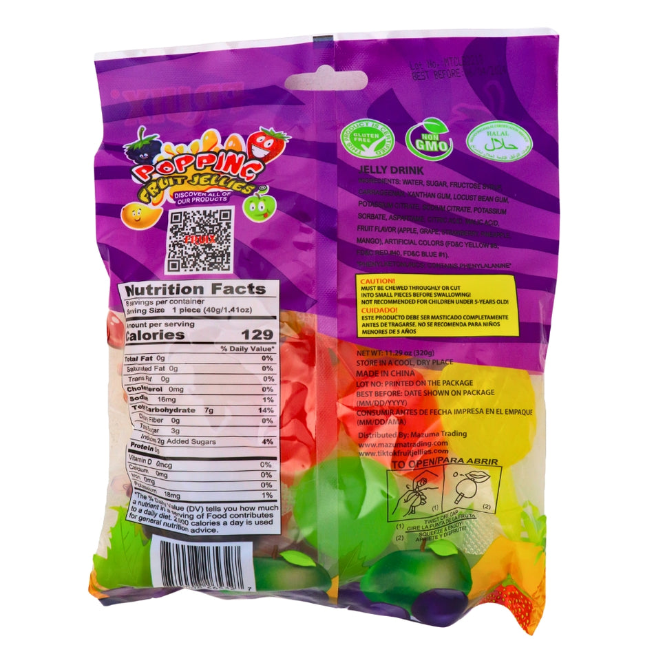 Fruix Popping Fruit Jellies - 272g Nutrition Facts Ingredients - Fruix Popping Fruit Jellies - Fruit jelly candy - Popping sensation - Sweet and tangy flavours - Juicy fruitiness - Snack time treat - Delicious candy - Fruit-flavoured jellies - Fun snack - Mouthwatering treat