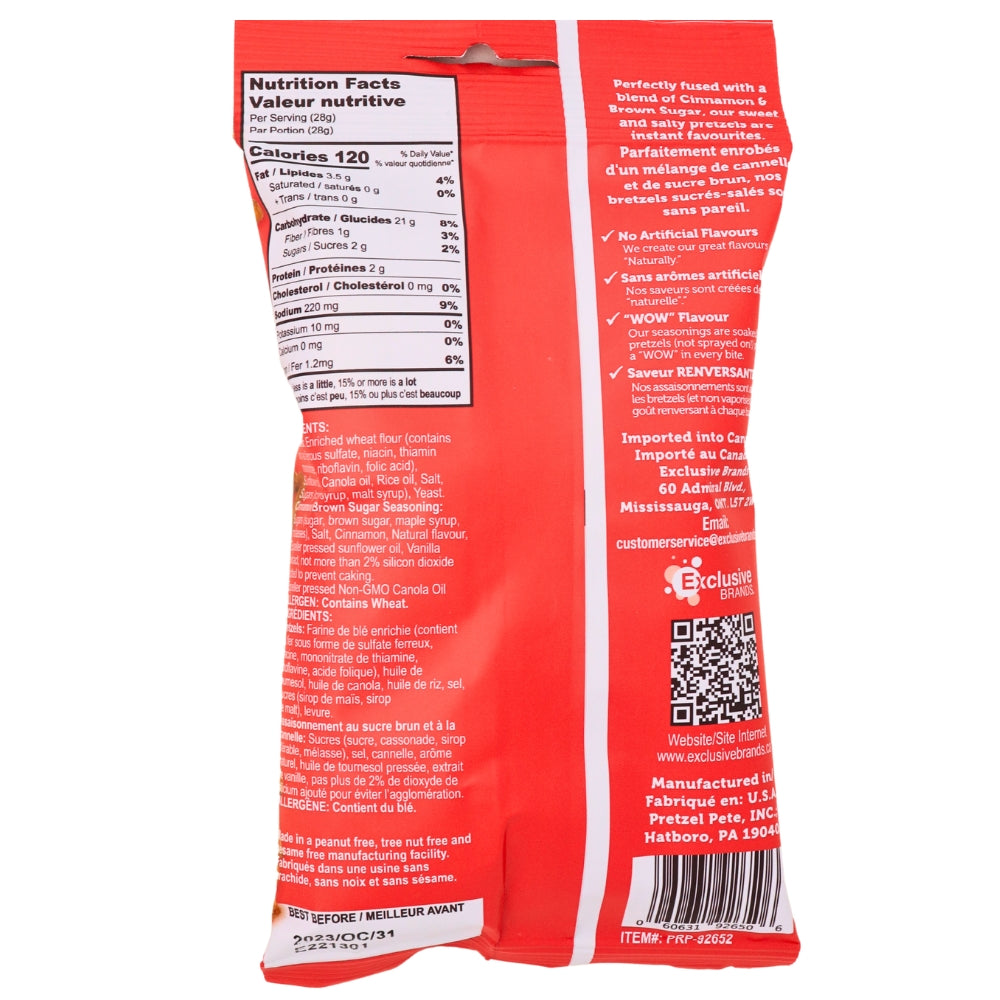 Pretzel Pzazz Cinnamon Brown Sugar - 56g Nutrition Facts Ingredients