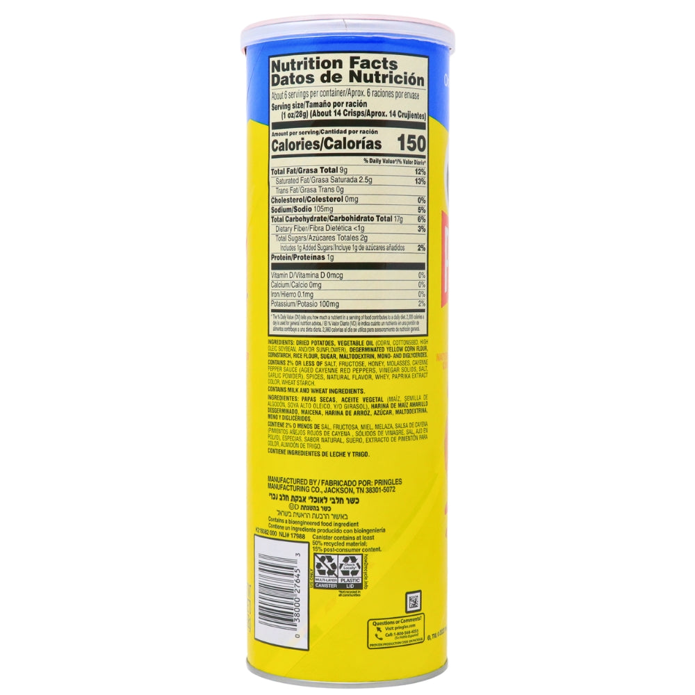 Pringles Hot Honey - 158g  Nutrition Facts Ingredients, pringles, pringles chips, pringles hot honey, pringles hot honey chips