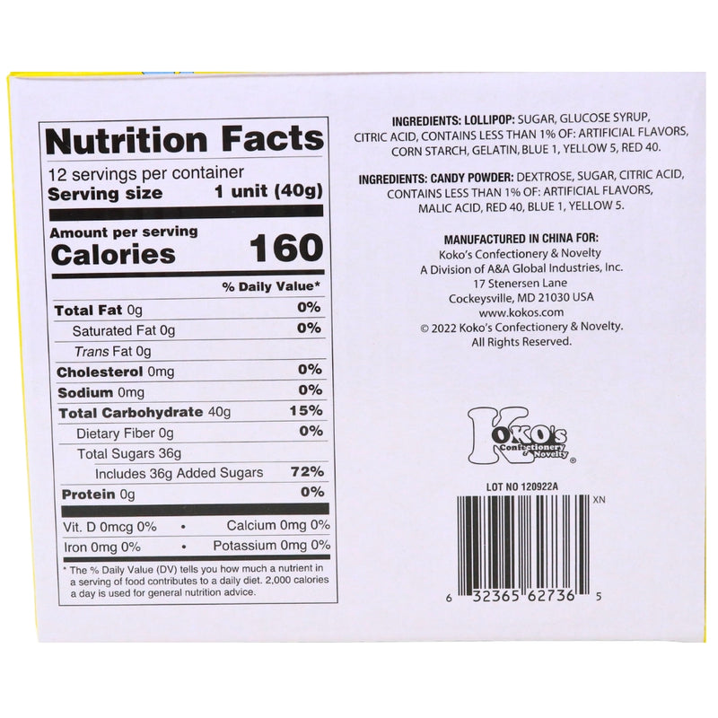 Puppy Palz Dip n Lik Nutrition Facts Ingredients - Lollipop - Watermelon Lollipop - Blue Raspberry Lollipop - Orange Lollipop