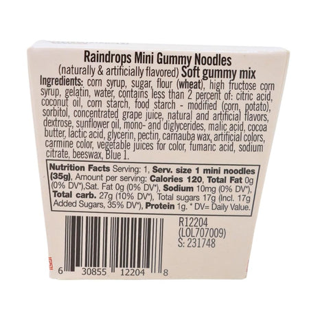 Raindrops Gummy Noodles in Takeout Carton - 1.2oz Nutrition Facts Ingredients