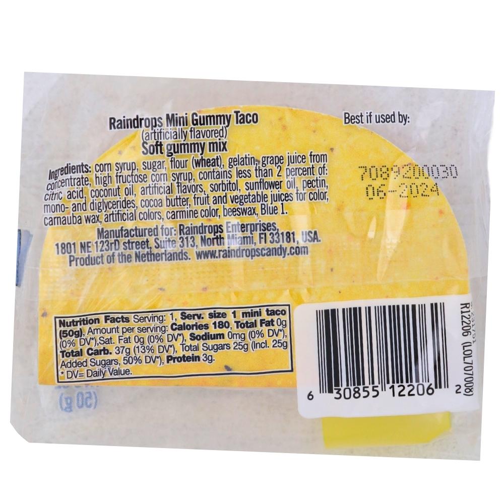 Raindrops Mini Gummy Taco - 1.8oz Nutrition Facts Ingredients