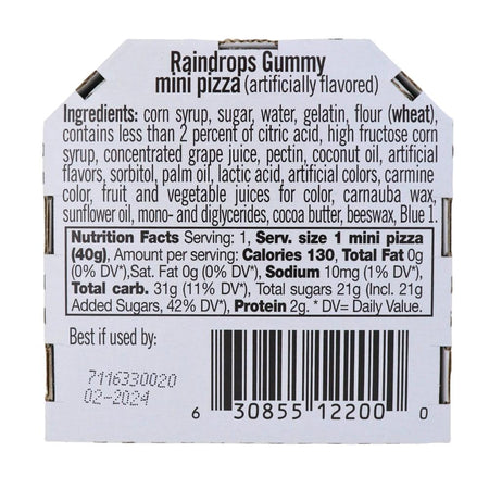 Raindrops Mini Candy Pizza - 40g Nutrition Facts Ingredients