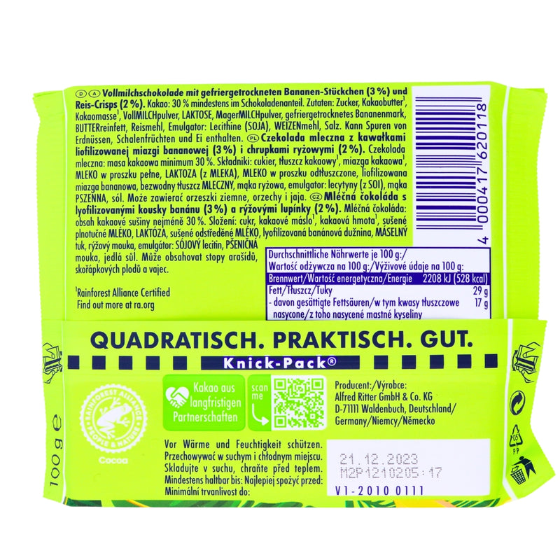 Ritter Sport Hola Amigos Crispy Banana Chocolate - 100g - Nutrition Facts - Ingredients - Ritter Sport Chocolate