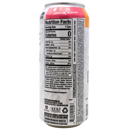 Ryse Energy Drink Peach Cooler - 473mL Nutrition Facts Ingredients