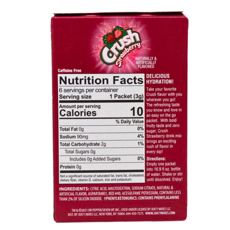 Crush Singles to Go Strawberry Drink Mix - 18g Nutrition Facts Ingredients