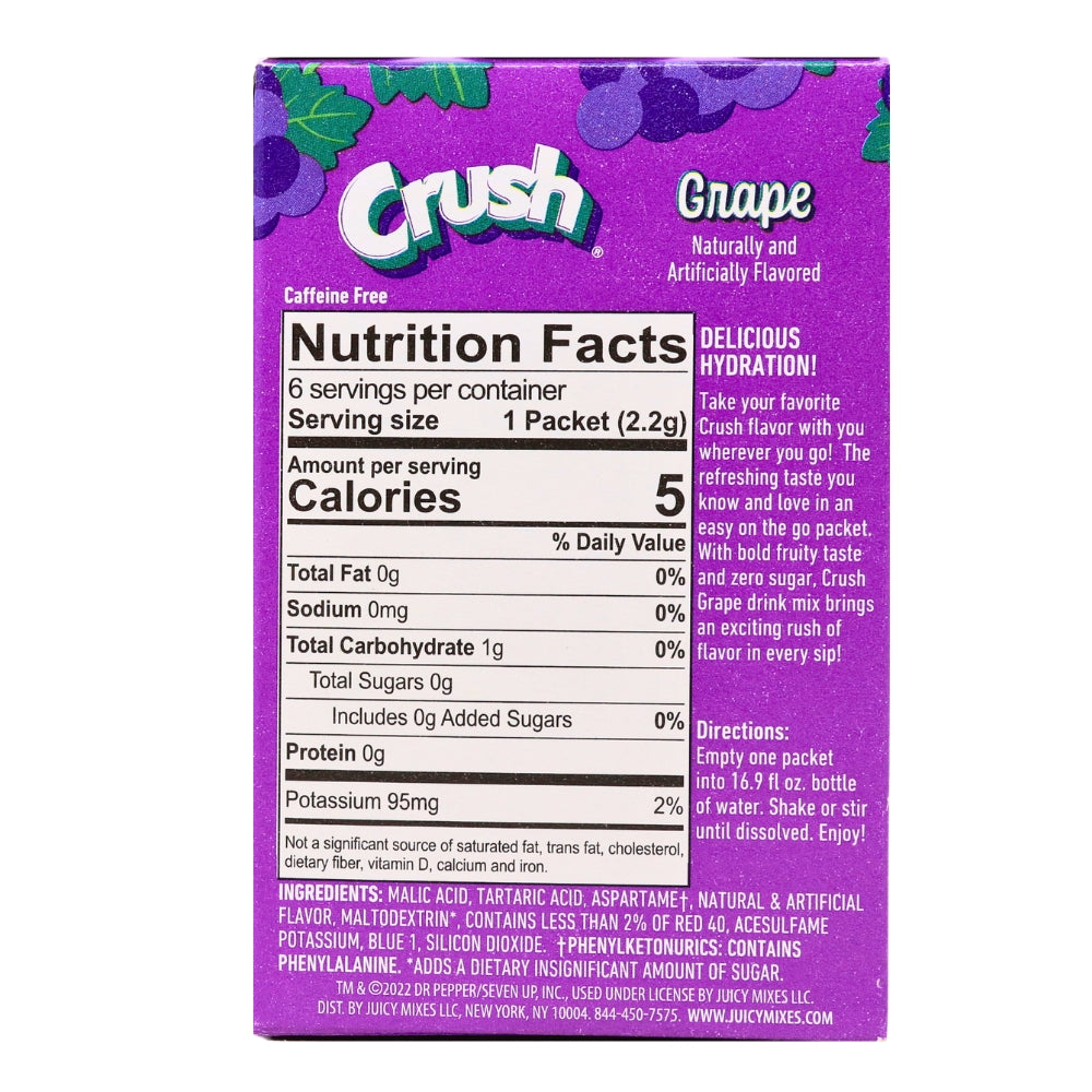 Singles to Go Crush Grape Nutrition Facts Ingredients - Drink Mixer - Singles To Go Canada - Singles To Go - Singles To Go Drink Mix - Drink Mix - Singles To Go Crush Grape - Crush Drink Mix - Crush Drink