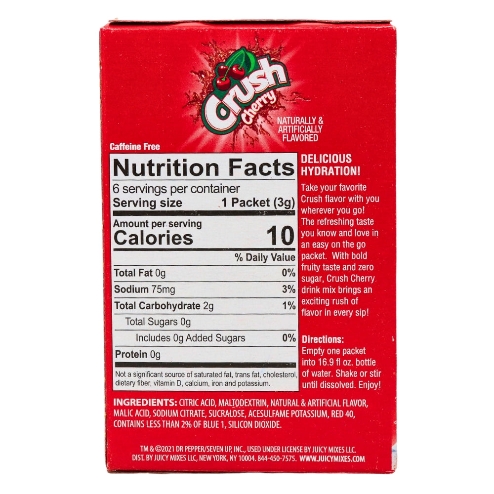 Singles to Go Crush Cherry Nutrition Facts Ingredients