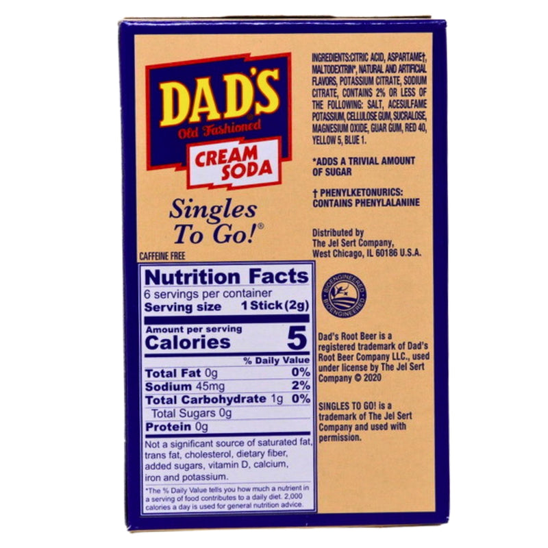 Dad's Old Fashioned Singles To Go Cream Soda Nutrition Facts Ingredients