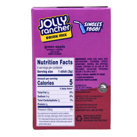 Jolly Rancher Singles To Go Green Apple Nutrition Facts Ingredients
