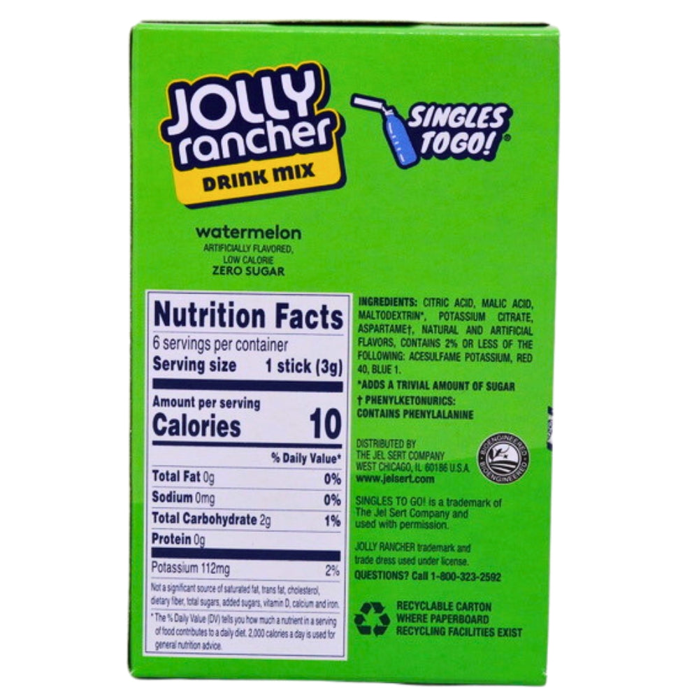 Jolly Rancher Singles To Go-Watermelon Nutrition Facts Ingredients