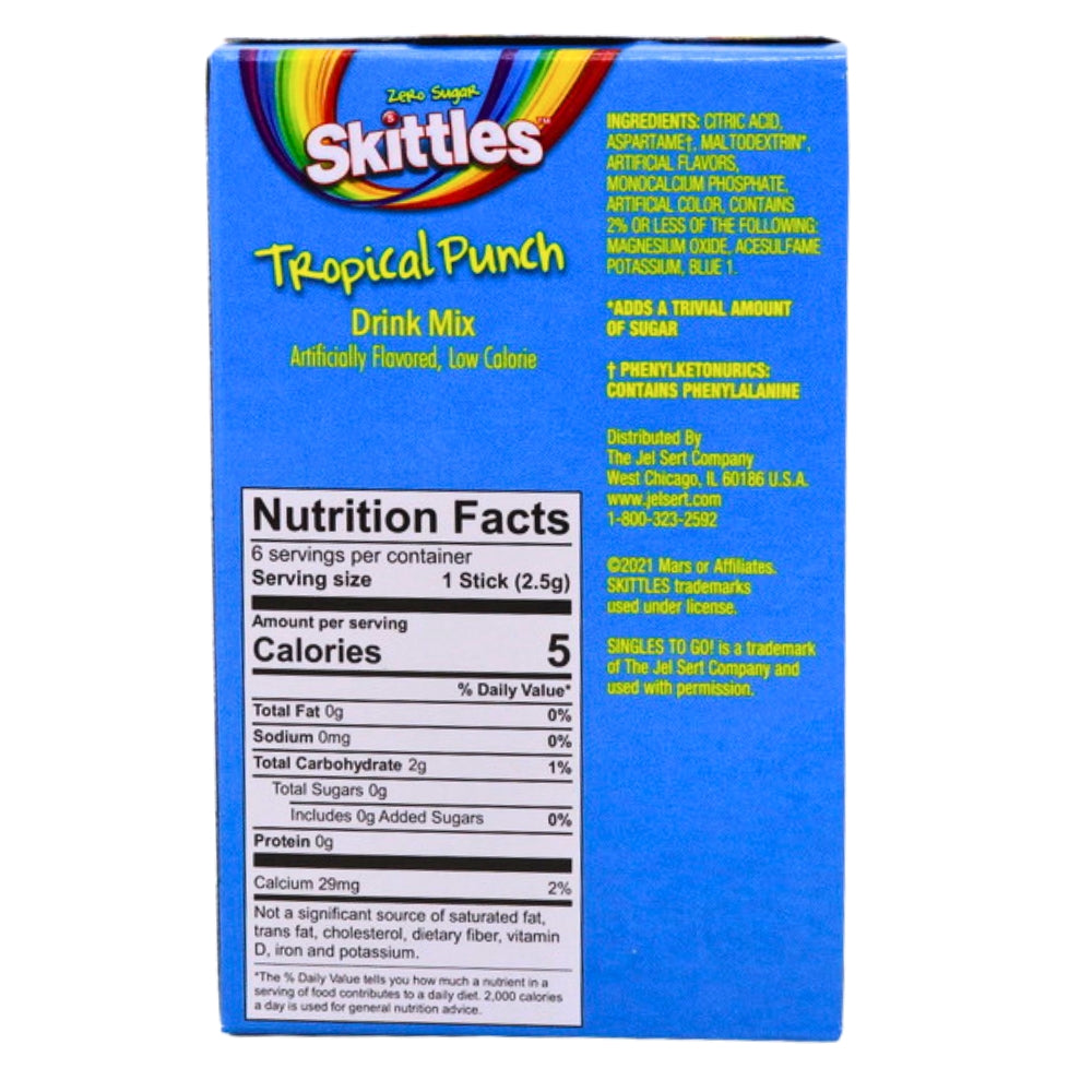 Skittles Singles To-Go Tropical Nutrition Facts Ingredients
