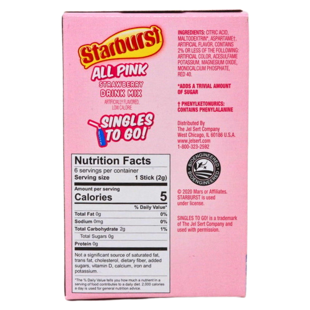 Starburst Singles To Go Drink Mix-All Pink Nutrition Facts Ingredients