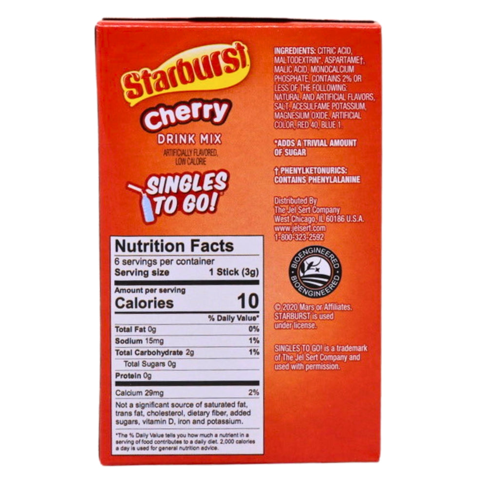 Starburst Singles To Go Drink Mix-Cherry Nutrition Facts Ingredients