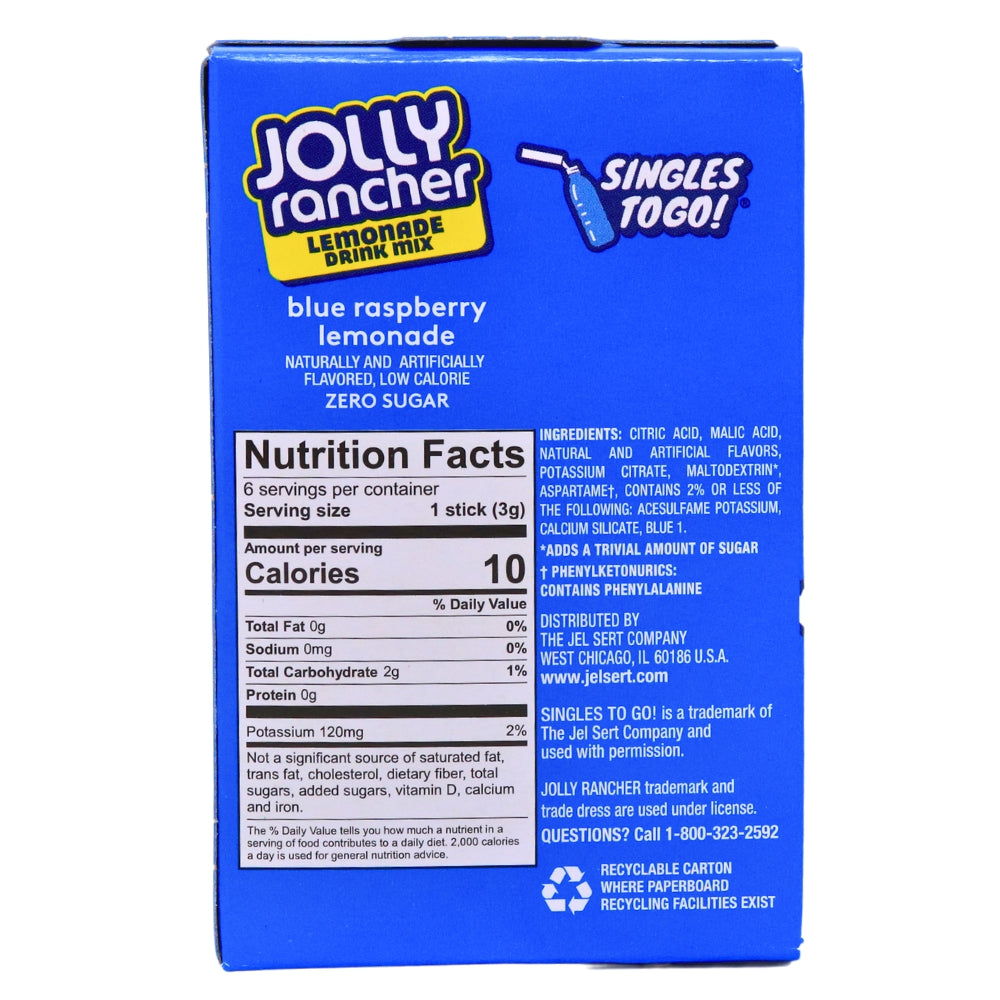 Singles to go BLue Raspberry Lemonade Drink Mix - Nutrition Facts - Ingredients