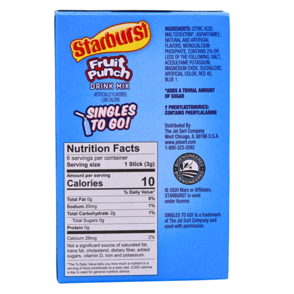 Starburst Singles To Go Drink Mix-Fruit Punch Nutrition Facts Ingredients