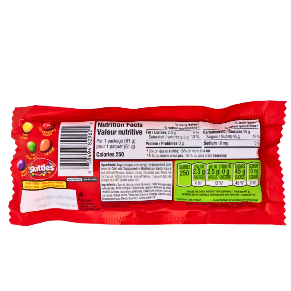 Skittles Candy Original - 61.5g Nutrition Facts Ingredients