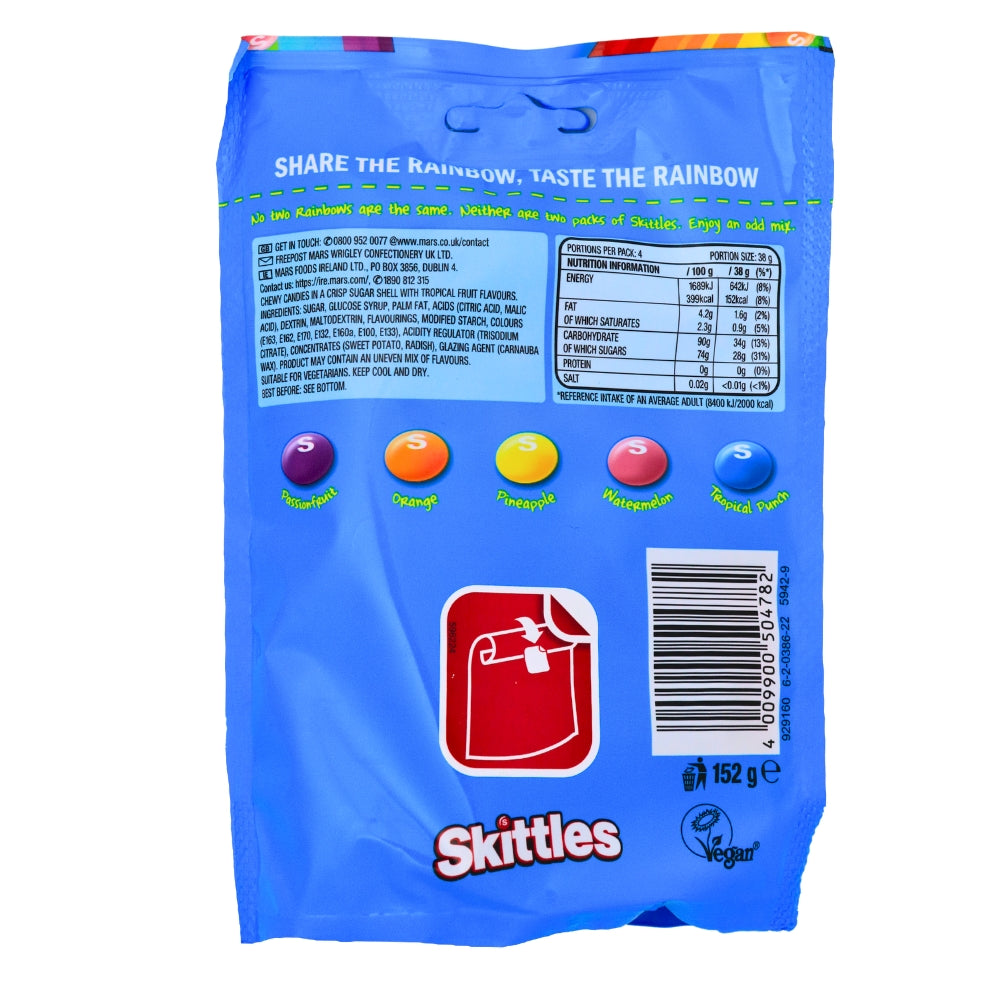 Skittles Tropical (UK)- 152g Nutrition Facts - Ingredients - These Skittles are from the UK