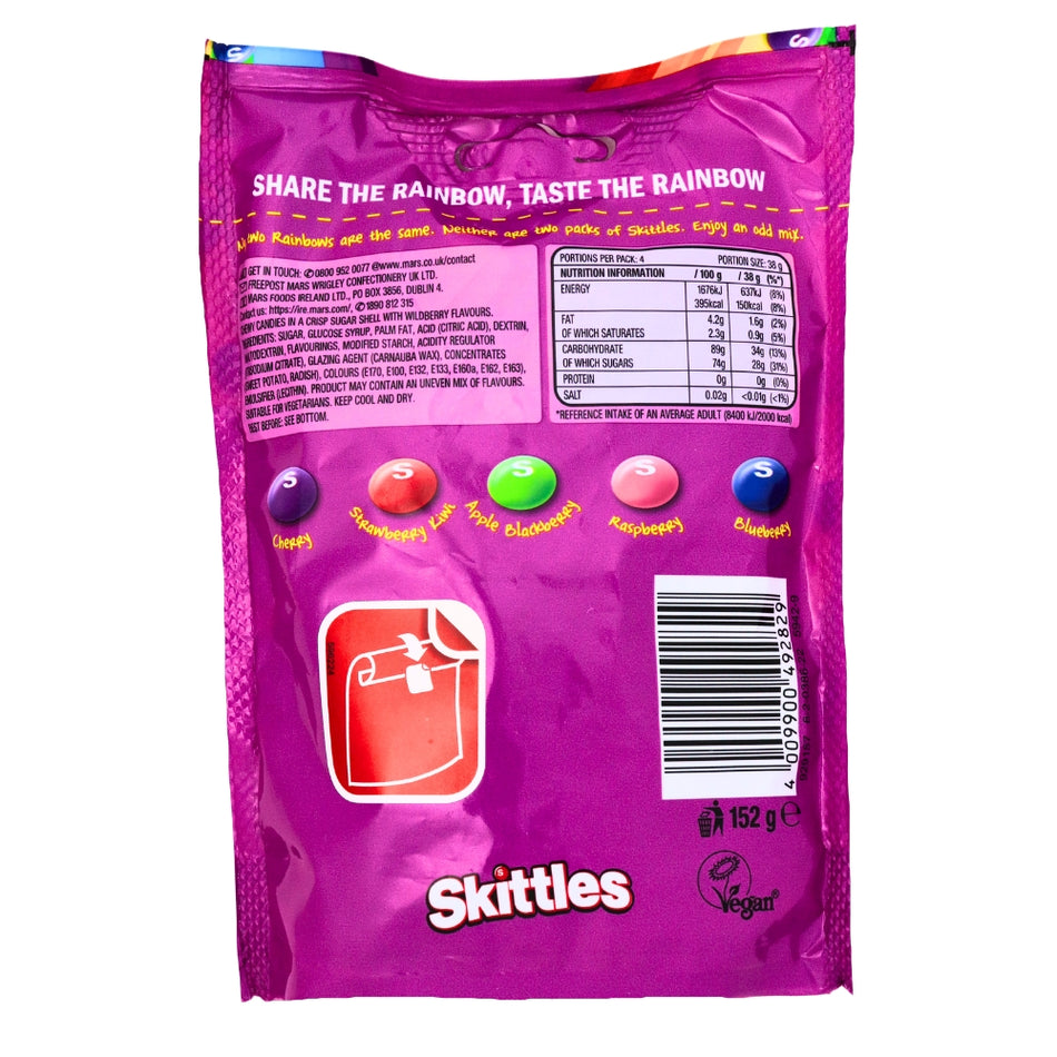 Skittles Wildberry (UK) - 152g Nutrition Facts - Ingredients - British Candy