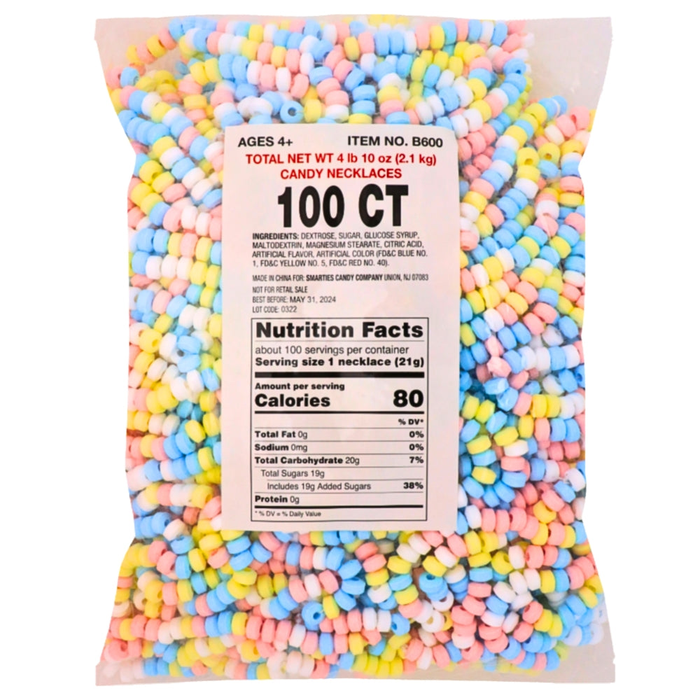 Smarties Candy Necklace Bulk Un-Wrapped - 100ct