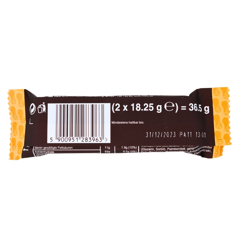 Snickers Creamy Peanut Butter Candy Bar - 36.5g Nutrition Facts Ingredients