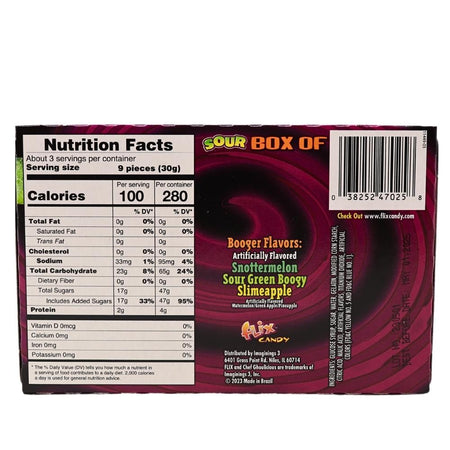 Sour Box of Boogers - 3.25oz Nutrition Facts Ingredients  - Gummy Candy - Sour Candy