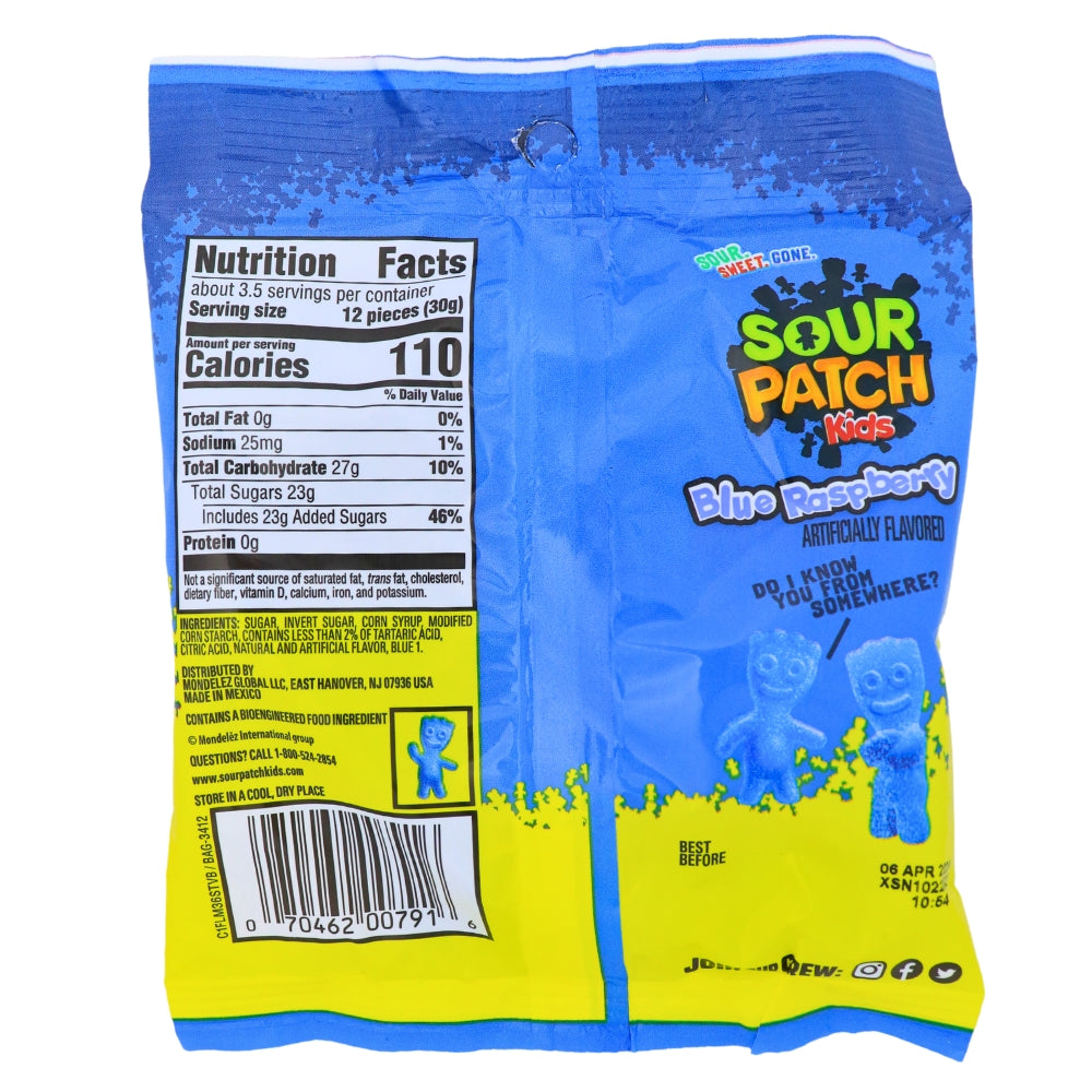 Sour Patch Kids Blue Raspberry - 3.6oz Nutrition Facts Ingredients