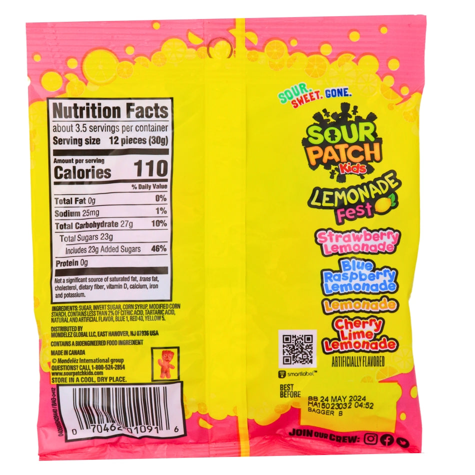 Sour Patch Kids Lemonade - 3.56oz Nutrition Facts Ingredients, sour patch kids, sour patch kids lemonade, sour candy, sour gummy, sour gummies