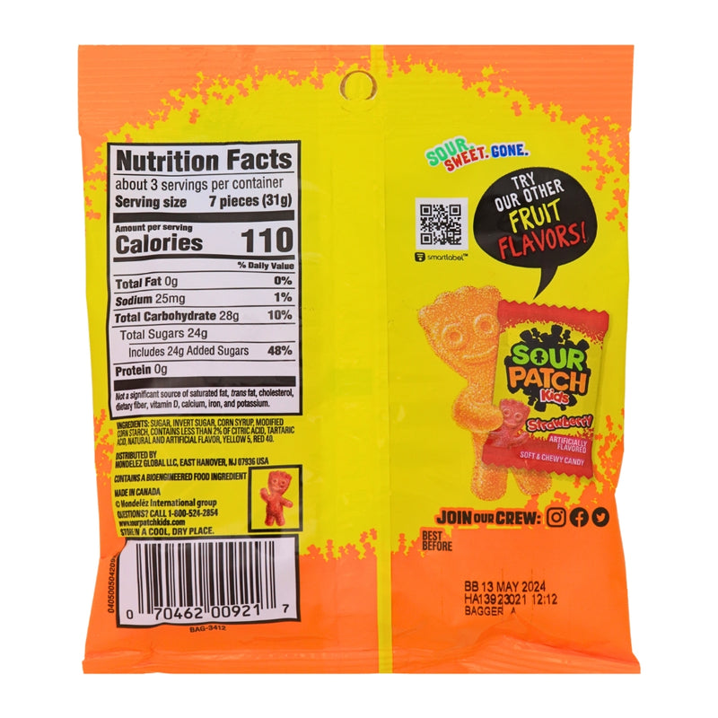 Sour Patch Kids - Peach Candy - 3.56oz Nutrition Facts - Ingredients