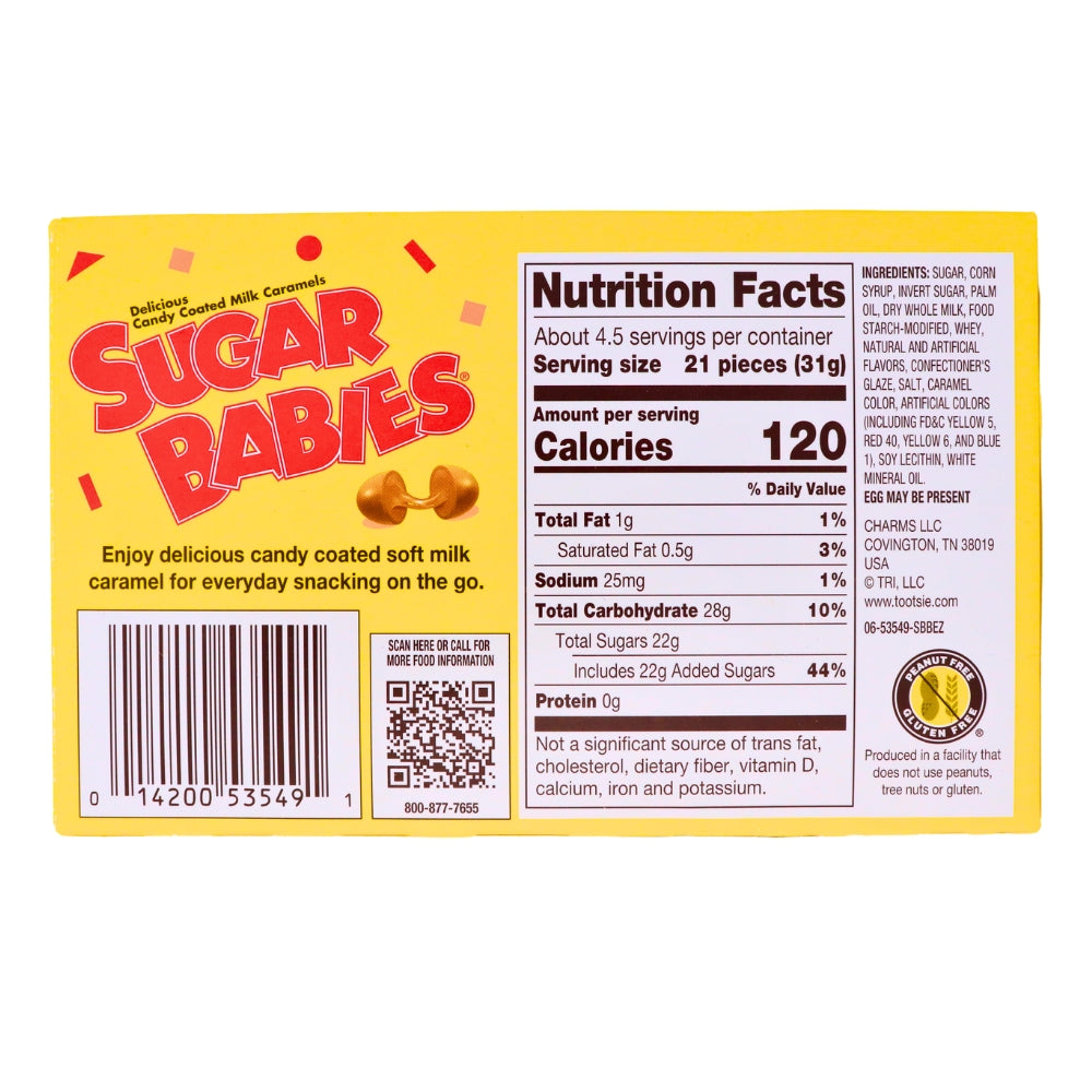 Sugar Babies Candy Coated Caramels Theater Pack Nutrition Facts Ingredients
